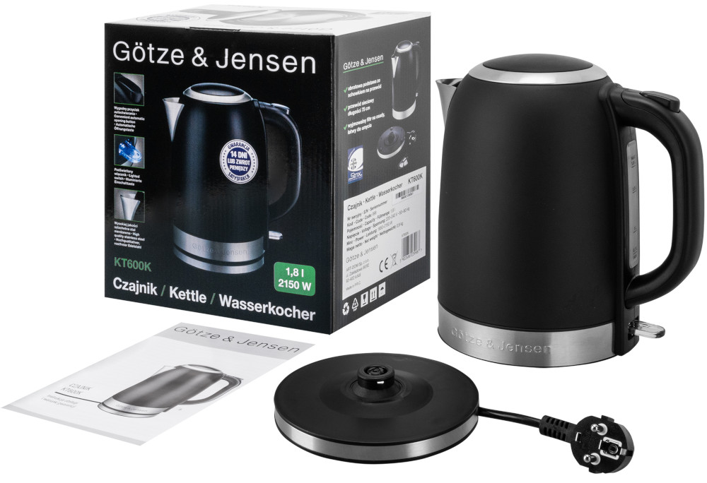 Czajnik GÖTZE & JENSEN KT600K Czarny 2150W Inox pojemność 1,8L filtr