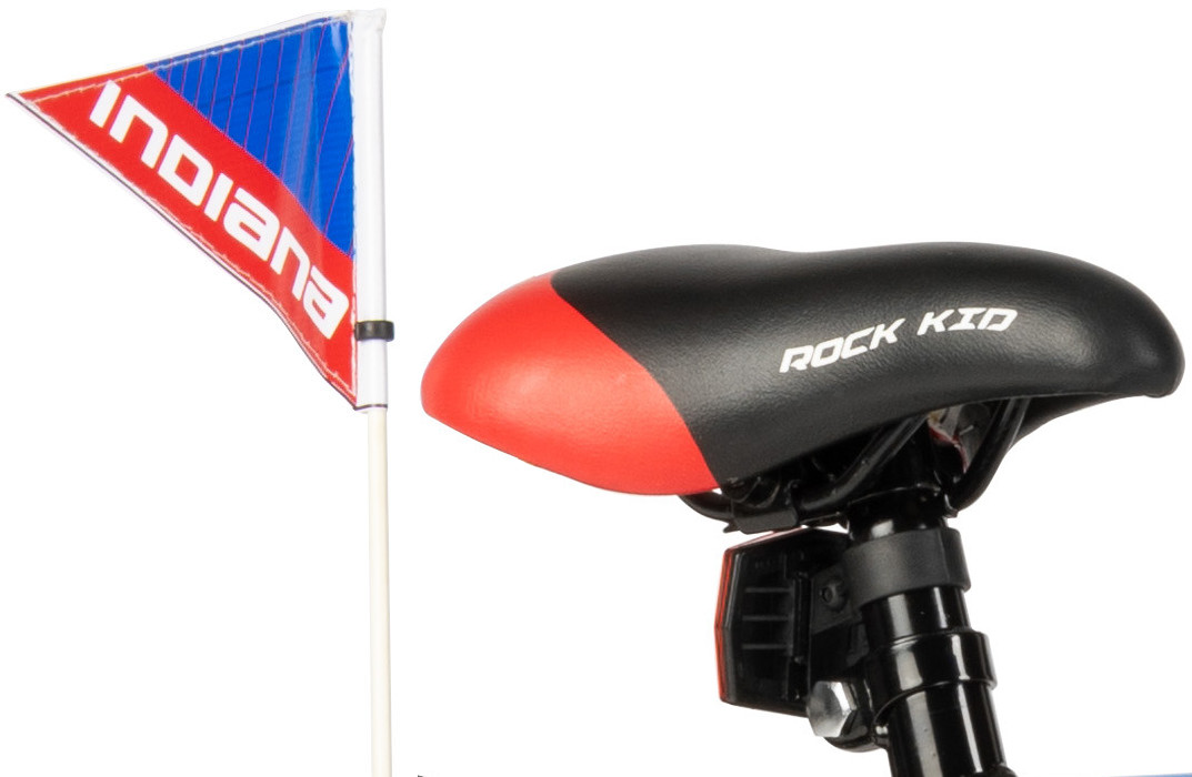 Rower INDIANA Rock Kid 14 czarny z czerwonymi akcentami nowoczesny kształt dekoracyjna flaga wyprofilowane siodełko