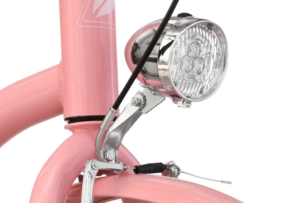 Rower miejski INDIANA X-Cruiser A1B 26 cali damski Różowy oświetlenie LED na tył na przód zasilane bateryjnie