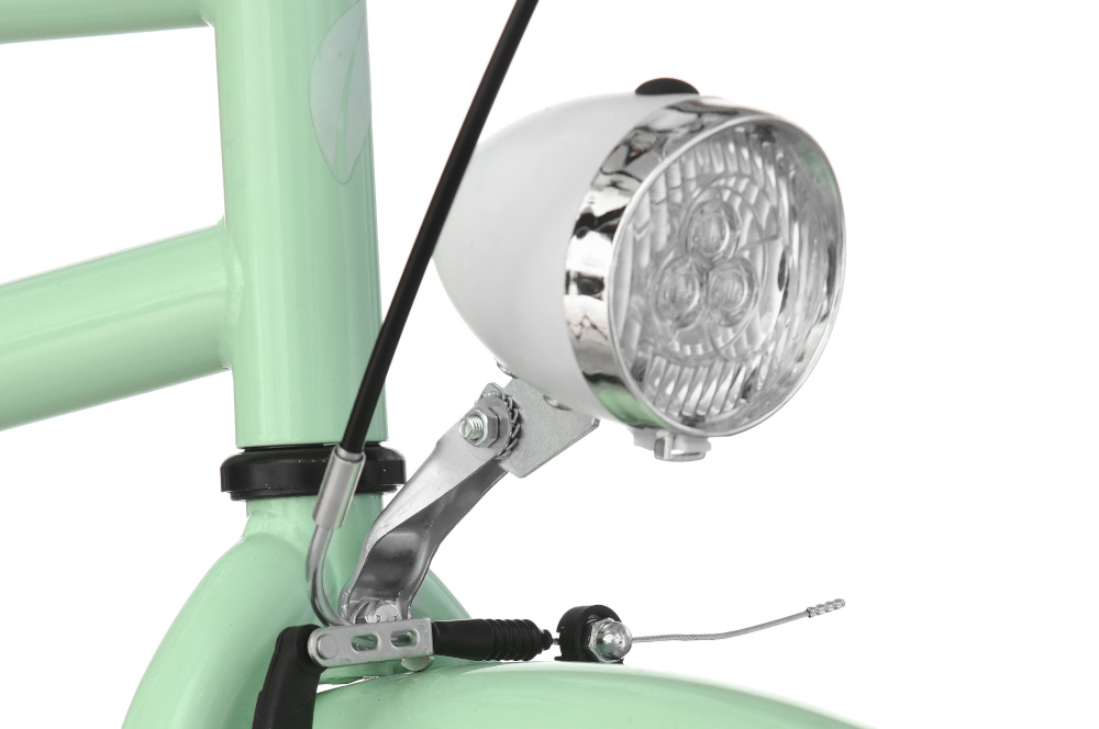 Rower młodzieżowy INDIANA X-Cruiser Jr 24 cale dla dziewczynki Miętowy oświetlenie LED na przód i na tył odblaski na kołach lepsza widoczność dziecko będzie bezpieczniejsze