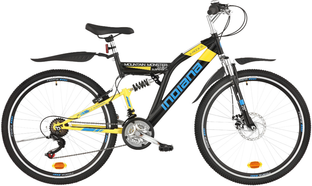 Rower młodzieżowy INDIANA X-Rock 1.6 26 cali dla chłopca Czarno-żółty rower mlodziezowy typu gorksego M4 na sciezki rowerowe poza miasto bezpieczenstow dziecka dla dzieci w wieku od 9 do 13 lat
