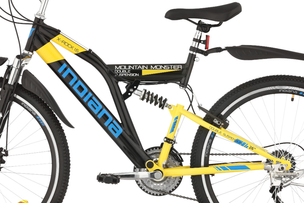 Rower młodzieżowy INDIANA X-Rock 1.6 26 cali dla chłopca Czarno-żółty rama stalowa 17-calowa geometria roweru dostosowana do najmlodszych wybór rozmiaru ramy wzrost Twojego dziecka mierzony w zrelaksowanej pozycji typ roweru