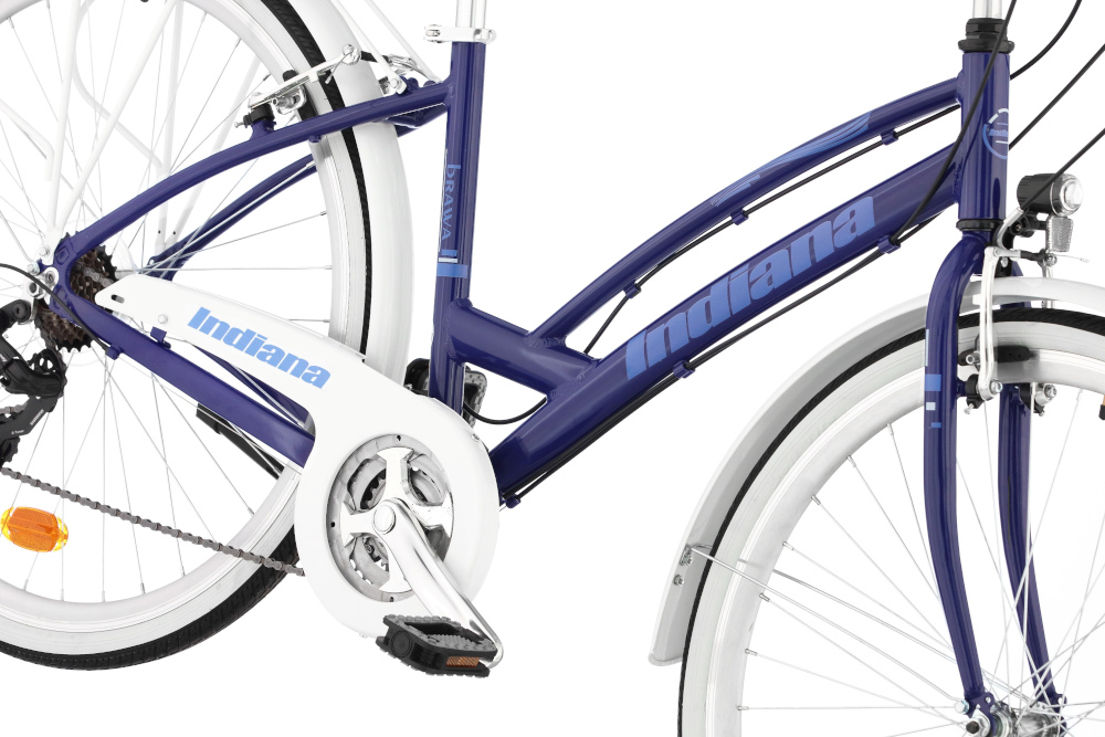 Rower miejski INDIANA Brawa 21B 28 cali damski Granatowy rama aluminiowa 17-calowa typu holenderskiego wybór rozmiaru ramy Twój wzrost mierzony w zrelaksowanej pozycji typ roweru dla osób o wzroście od 160 do 185 cm. 