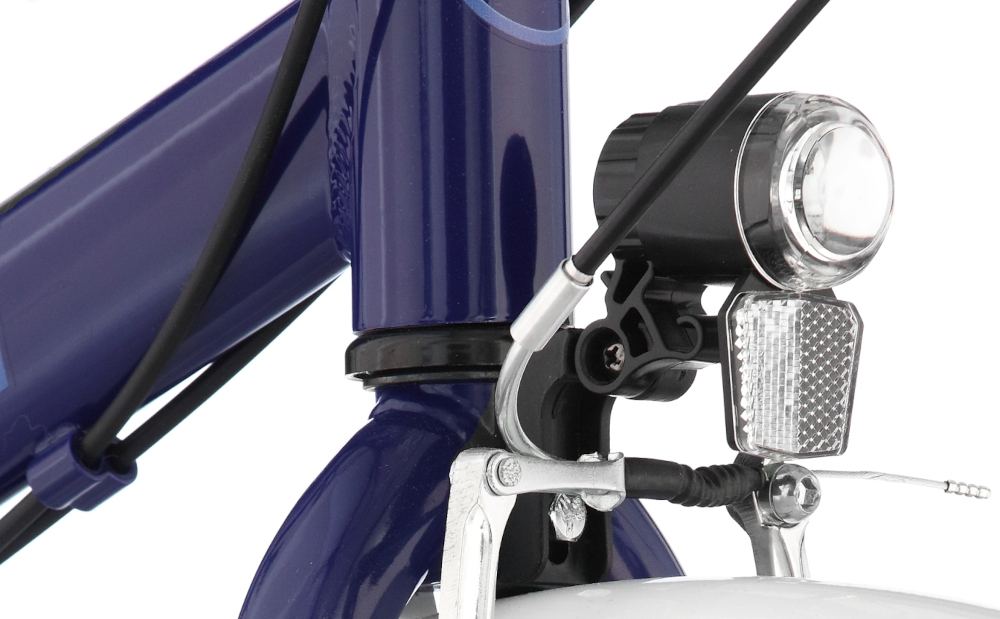 Rower miejski INDIANA Brawa 21B 28 cali damski Granatowy oświetlenie roweru przednie tylne oświetlenie LED zasilane przez dynamo wymagane przez prawo drogowe