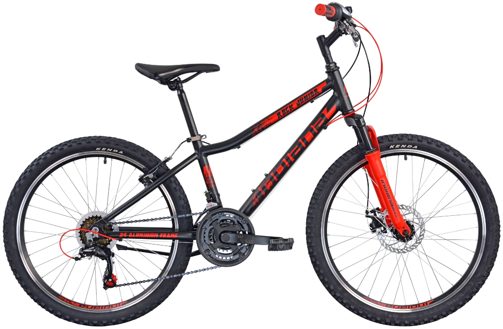 Rower młodzieżowy INDIANA Rock Jr 24 cale dla chłopca Czarno-czerwony rower młodzieżowy typu górskiego MTB jazda po ścieżkach rowerowych wypad poza miasto sprawdzone rozwiązania ułatwiające obsługę roweru zwiększające bezpieczeństwo dziecka dla chłopców w wieku od 7 do 12 lat