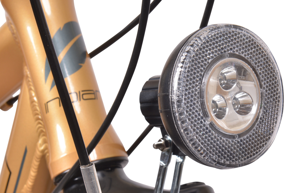 Rower trekkingowy INDIANA X-Road 1.0 M17 28 cali męski Ciemnobrązowy oświetlenie roweru przednie tylne oświetlenie LED wymagane przez prawo drogowe