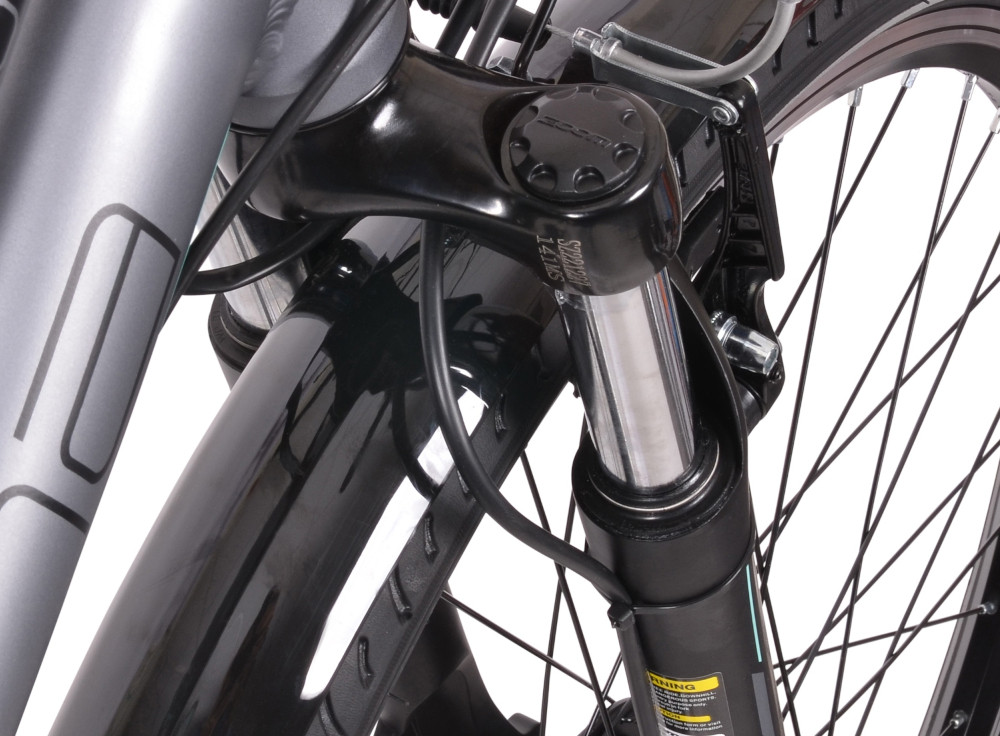 Rower trekkingowy INDIANA X-Road 3.0 D19 26 cali damski Grafitowy rower typu hardtail przedni amortyzator marki HL Corp typ CH-141 ulatwia najezdzanie na przeszkody niweluje wstrzasy na kierownicy niska masa roweru duza sztywnosc regulacja za pomoca sprezyny