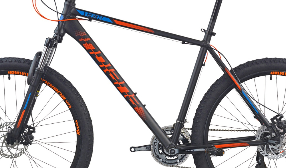Rower górski MTB INDIANA X-Pulser 2.7 M21 27.5 cala męski Czarno-niebiesko-pomarańczowy rama 21-calowa aluminiowa odporna na korozje rower jest zwinny lekki latwo go podniesc wybor rozmiaru ramy Twoj wzrost mierzony w zrelaksowanej pozycji typ roweru dla osob o wzroscie od 180 do 190 cm