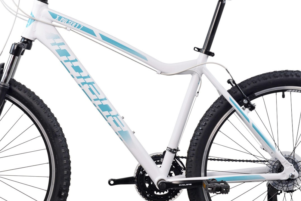 Rower górski MTB INDIANA X-Pulser 1.7 D19 27.5 cala damski Biało-niebieski rama 19-calowa aluminiowa odporna na korozje rower jest zwinny lekki latwo go podniesc wybor rozmiaru ramy Twoj wzrost mierzony w zrelaksowanej pozycji typ roweru dla osob o wzroscie od 174 do 180 cm. 