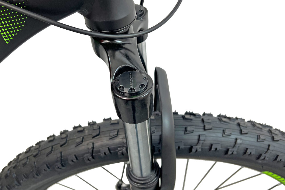Rower górski MTB INDIANA X-Enduro 2.7 M19 27.5 cala męski Czarno-zielony rower typu hardtail przedni amortyzator marki HL CORP ttypu CH-389 1 1/8 ulatwia najezadzanie na przeszkody niweluje wstrzasy niska masa roweru duza sztywnosc regulacja za pomoca sprezyny