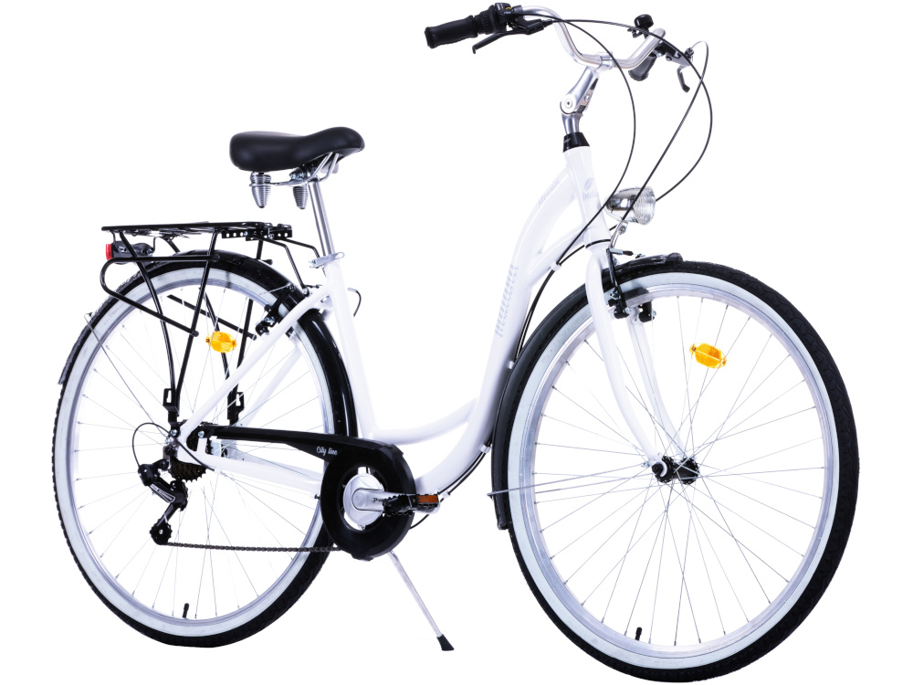 Rower miejski INDIANA Moena A7ZP 28 cali damski Biały dla kobiet do jazdy po sciezkach rowerowych i ulicach wygodne podrozowanie praktyczny ekologiczny srodek transportu