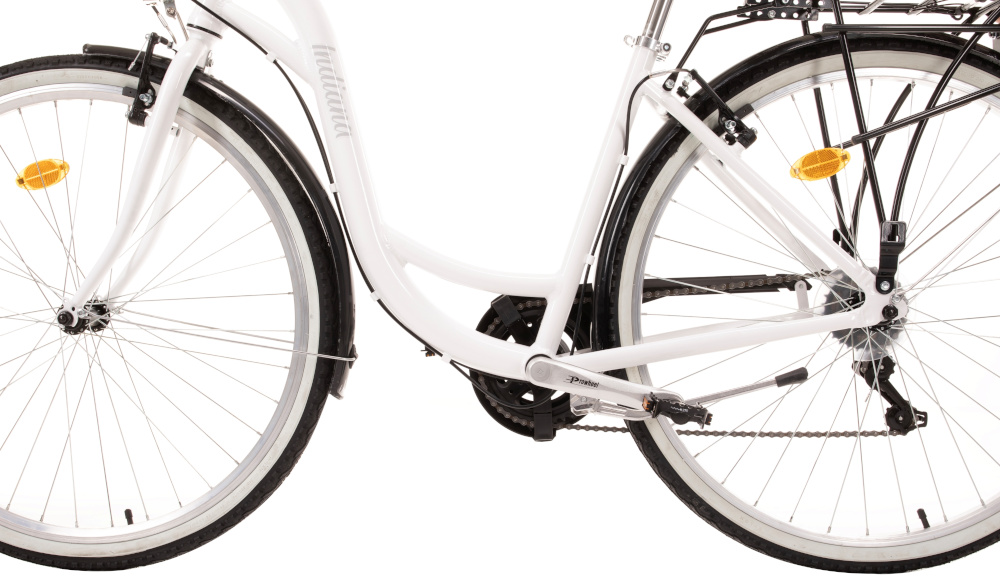 Rower miejski INDIANA Moena A7ZP 28 cali damski Biały rama 18-calowa stalowa bardzo dobrze tlumi wibracje rower niemal plynie bardzo wytrzymala latwa w naprawie wybor rozmiaru ramy Twoj wzrost mierzony w zrelaksowanej pozycji typ roweru dla osob o wzroscie od 160 do 185 cm