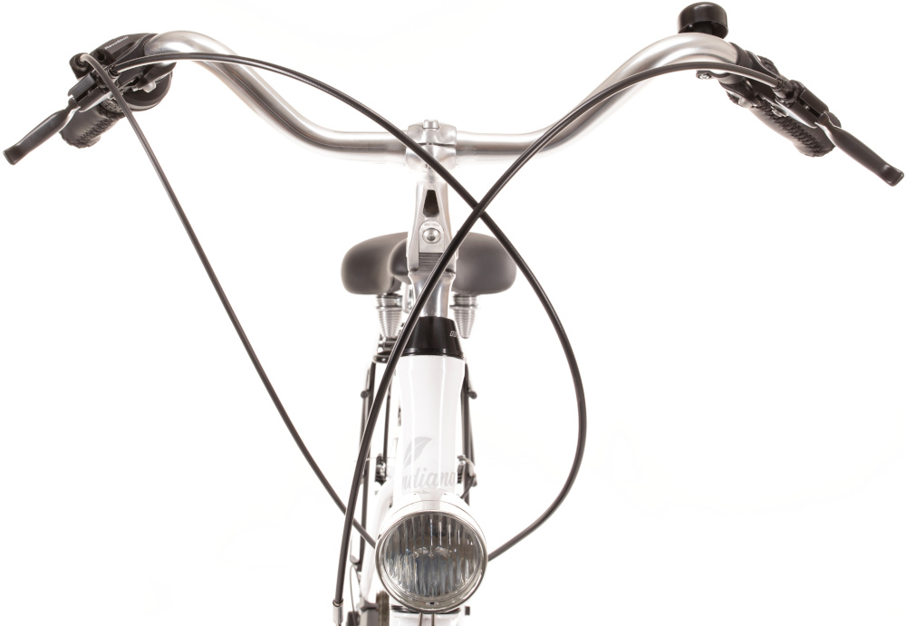 Rower miejski INDIANA Moena A7ZP 28 cali damski Biały aluminiowa kierownica latwa w utrzymaniu czystosci odporna na uszkodzenia mechaniczne precyzyjne kierowanie rowerem maksymalna przyczepnosc zapobiega poslizgowi dloni profilowana konstrukcja