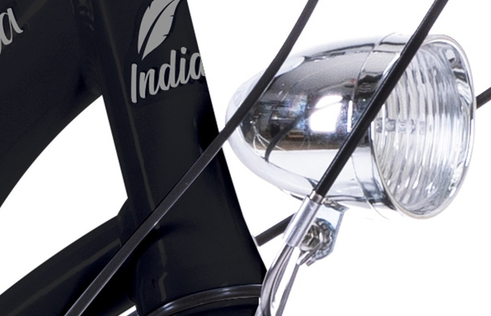 Rower miejski INDIANA Moena A7ZP 7B 28 cali damski Czarny oswietlenie roweru przednie tylne oswietlenie doskonala widocznosc bezpieczenstwo na drodze zasilane bateriamii wymagane przez prawo drogowe