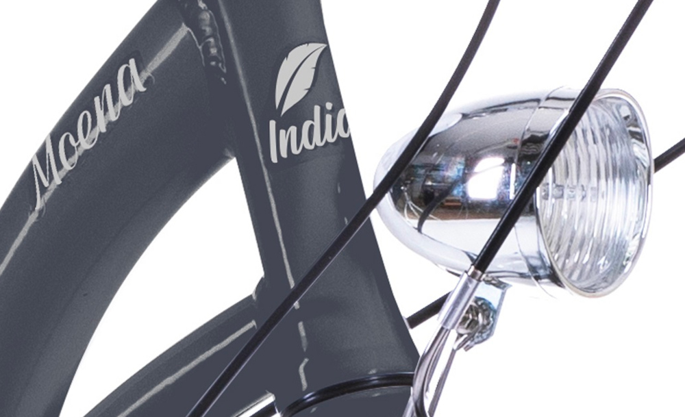 Rower miejski INDIANA Moena A7ZP 28 cali damski Szary oswietlenie roweru przednie tylne oswietlenie doskonala widocznosc bezpieczenstwo na drodze zasilane bateriamii wymagane przez prawo drogowe