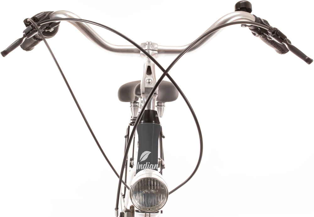 Rower miejski INDIANA Moena A7ZP 28 cali damski Szary aluminiowa kierownica latwa w utrzymaniu czystosci odporna na uszkodzenia mechaniczne precyzyjne kierowanie rowerem maksymalna przyczepnosc zapobiega poslizgowi dloni profilowana konstrukcja