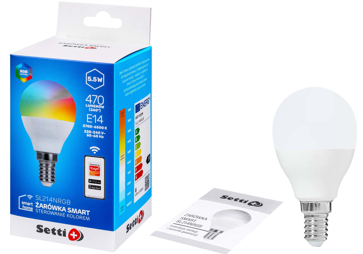 Inteligentna żarówka LED SETTI+ SL227RGB 10W E27 WiFi zawartosc opakowania