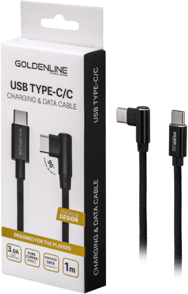Kabel USB Typ C - USB Typ C kątowy GÖTZE & JENSEN Golden Line 1 m Czarny