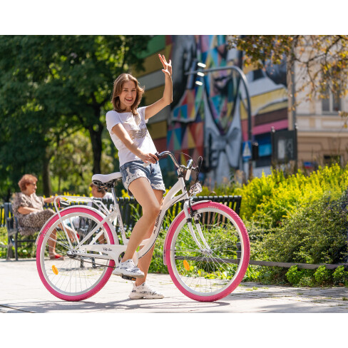 Rower miejski Moena OS3B 28 cali damski Biało-różowy 2021 #20